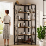 Librero de esquina de madera y metal con 6 niveles baja a un excelente precio con descuento adicional