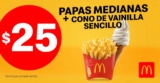 Cono Sencillo + Papas Medianas por solo $25 en McDonalds