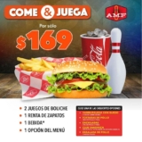 Promoción AMF Boliches Come y Juega 2019: 2 juegos + comida + bebida por $169