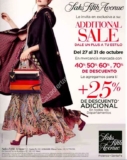 Additional Sale Saks Fifth Avenue: 25% de descuento adicional a las rebajas de hasta 70%