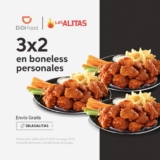 3×2 en boneless personales en Las Alitas + envío gratis al pedir por Didi Food