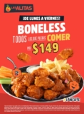 En Las Alitas todos los boneless que puedas comer por $149 de lunes a viernes