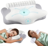 Almohada ortopédica cervical 2 en 1 de espuma viscoelástica para aliviar dolor de cuello y espalda baja de precio
