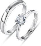 Juego de 2 anillos de compromiso de plata para hombre y mujer bajan a un excelente precio