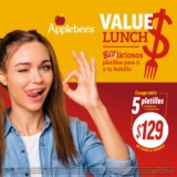 Value Lunch Applebee’s: 5 platillos + limonada o naranjada por $129 c/u