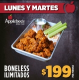 En Applebees boneless ilimitados a $199 los lunes y martes