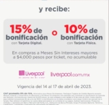 Promoción Banorte Liverpool: Hasta 15% de bonificación en compras a meses sin intereses