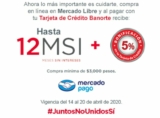 Promoción Banorte Mercado Pago de 5% de bonificación en compras a meses sin intereses