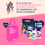 Promoción Día de las Madres Farmacias Benavides: bolsa ecológica Gratis en la compra de un kit de suplementos