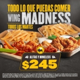 En Buffalo Wild Wings todas las alitas o boneless que puedas comer también los martes