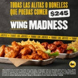Promoción Wing Madness: todas las alitas o boneless que puedas comer los jueves en Buffalo Wild Wings