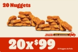 Cupón Burger King 20 nuggets de pollo por solo $99