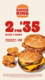 Promoción Burger King: Elige 2 hamburguesas participantes por $35 + hazlas combo por $35 más