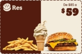 Cupón Burger King hamburguesa + papas + helado por $59