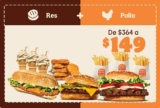 Cupón Burger King para 3 personas de $364 a solo $149