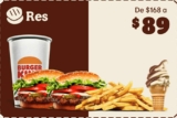Cupón Burger King 2 hamburguesas Whopper Jr. + papas + refresco + cono por $89