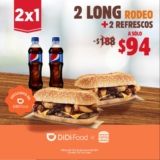 Promoción Didi Food Burger King: 2 long rodeo + 2 refrescos por $94