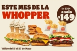 Promo Burger King Mes de la Whopper: 3 hamburguesas + papas + nuggets + conos por $149