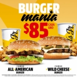 Burger Manía Carls Jr: Combo All American Burger o Wild Cheese Burger a $85 cada uno