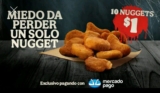 Cupón Burger King de 10 nuggets por $20 y 10 nuggets por $1 con Mercado Pago