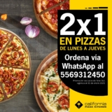 2×1 en pizzas a domicilio en California Pizza Kitchen de lunes a jueves