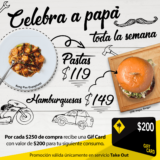 Promociones Día del Padre CPK: Descuentos en pastas y hamburguesas y compra $250 en take out y recibe certificado de $200