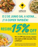 En California Pizza Kitchen llévate un 15% de descuento si votas el 2 de junio