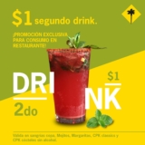 Segundo drink a $1 peso en California Pizza Kitchen