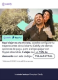 Código Cabify Paypal de 15% de descuento adicional en tus siguientes 4 viajes