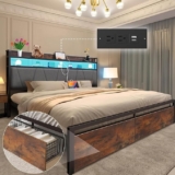 Base para cama matrimonial con cabecera, luces LED, multicontacto y cajones de almacenamiento a un gran precio + 15 meses sin intereses