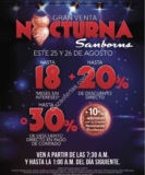 Venta Nocturna Sanborns 25 y 26 de agosto: 30% de descuento en pago directo o 18 meses sin intereses + 20%