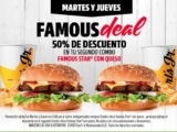 Famous Deal Carls Jr: Mitad de precio en segundo combo Famous Star con queso los martes y jueves desde las 4:00 PM