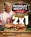 Carl’s Jr Monday Night: 2×1 en hamburguesas participantes los lunes desde la 5:00 llevando tu camiseta de la NFL