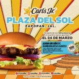 Promo Carls Jr. Plaza del Sol: hamburguesas Gratis por 1 año para los 100 primeros por inauguración