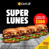 Promoción Carls Jr. Super Lunes: 4 hamburguesas Super Star por $300