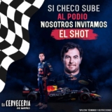 Promoción Cervecería de Barrio Formula 1: Shot gratis si Checo Pérez sube al podio