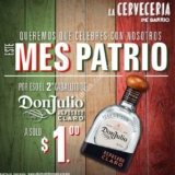 Promoción Cervecería de Barrio Fiestas Patrias: 2ª copa de tequila Don Julio a $1 peso