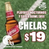 En Chazz Cervezas nacionales a $19, casco con 4 cervezas a $69, 2×1 en Boneless y Alitas y más durante los playoffs de la NFL y el Super Bowl