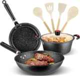 Batería de cocina de granito antiadherente con sartén, olla y wok con utensilios bajan a su menor precio