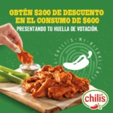 Promoción Elecciones 2024 en Chili’s: $200 de descuento en consumo de $600