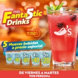 Promoción Chilis Fantastic Drinks: bebidas nuevas de $100 a $20 pesos