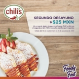 Promoción Chili’s Foody Fest: Segundo desayuno a sólo $25 pesos con Foody Rewards