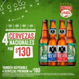 En Chilis cubeta con 4 cervezas nacionales por $130 pesos