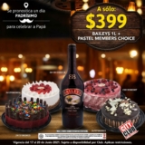 Promociones City Club Día del Padre: Baileys 1L + pastel Membver’s Choice a $399 y más