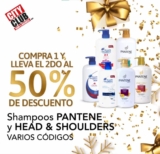Segundo a mitad de precio en shampoos Pantene y Head & Shoulders en City Club