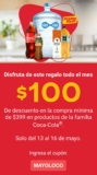 Promo Flash Coca-Cola: cupón de $100 de descuento en compras de $399