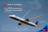 Código Air Canada de 10% de descuento + 12 meses sin intereses pagando con Citibanamex