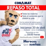 Repaso total del Examen de Admisión de la UNAM disponible en el YouTube de Conamat