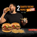 Promoción Cuarto de Kilo: 2 Cuarto Tocino + 2 papas por $299 hoy y mañana al pedir por Uber Eats