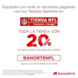 Cupón Banorte Tienda NFL: 20% de descuento adicional en toda la tienda